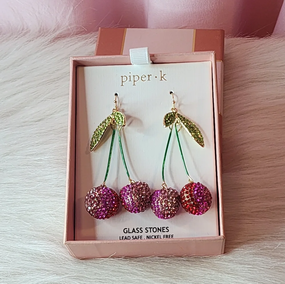 Piper K Cherry Gold Tone Glass Stones Earrings